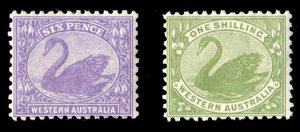 Western Australia #101-102 Cat$66, 1912 6p and 1sh, perf. 11 1/2x12, hinged