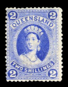 Queensland #74 Cat$275, 1882 2sh ultramarine, Thin Paper, unused (regummed)