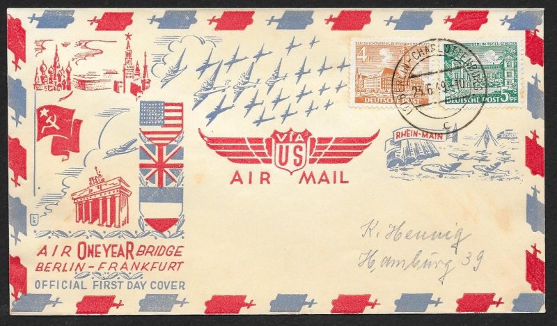 GERMANY BERLIN Sc#9N43, 44 One Year Berlin Airlift Cover cancelled 6-23-1949