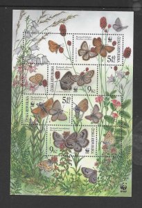 CZECH REPUBLIC #3175 BUTTERFLIES WWF  M/S MNH