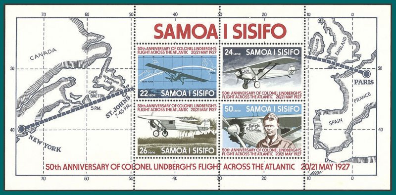 Samoa 1977 Lindbergh's Flight, MS MNH #453a,SGMS487
