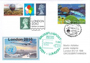 Austria UK GB special flight cover 2010 London Festival of Stamps