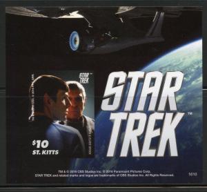 ST. KITTS  2016 STAR TREK SPOCK AND ELDER SPOCK SHEET OF TWO  IMPERF  MINT NH