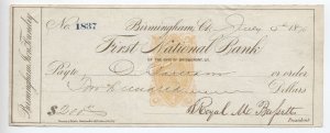 1870 RN-B1 revenue imprint check Birmingham Iron Foundry CT [6514.75]