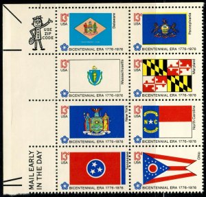 US Stamps - Scott #1682a Zip Code Block of 8 Mint NH - State Flags - Zippy