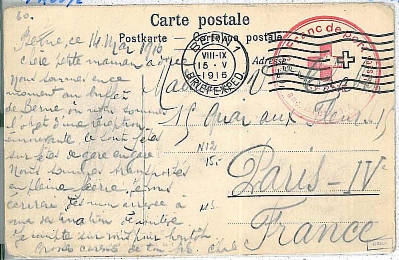 RED CROSS -  POSTAL HISTORY: POSTCARD -  SWITZERLAND  1916