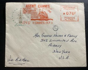 1957 Cannes France Meter Cancel Airmail Cover To Albany NY  Usa 