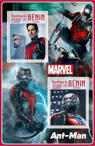 Stamps. Cinema, Comics , Marvel 2021 year 1+1 sheets perforated Benin