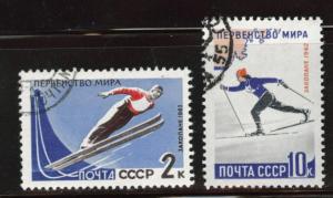 Russia Scott 2564-65 used CTO 1962 Ski stamp set