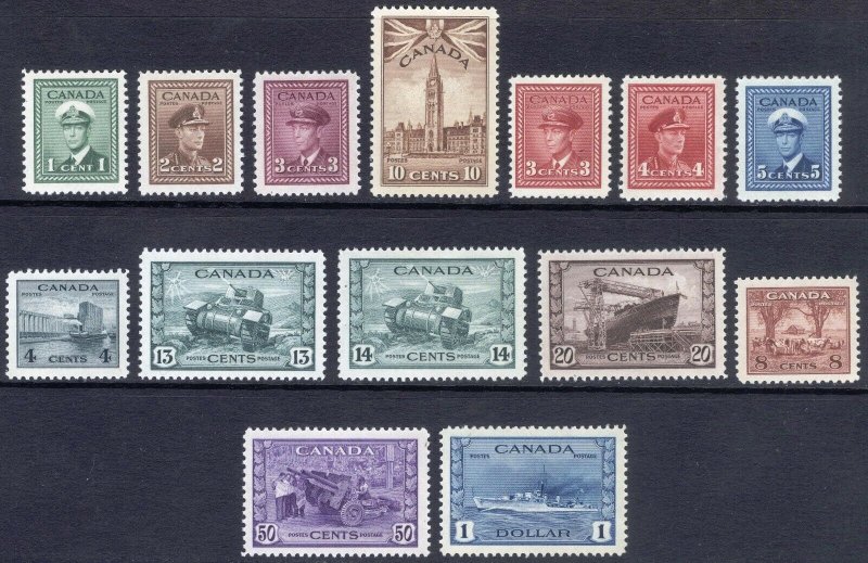 Canada 1942 1c-$1 War Effort SG 375-388 Scott 249-262 UMM/MNH Cat £150($200)+