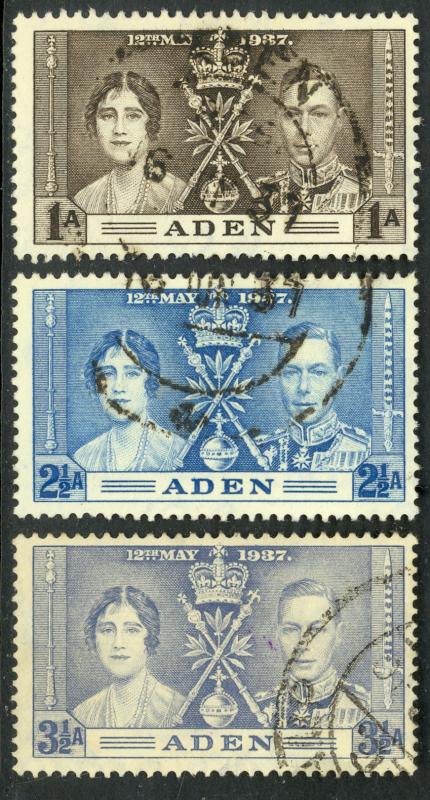 ADEN 1937 KGVI CORONATION Set Sc 13-15 VFU