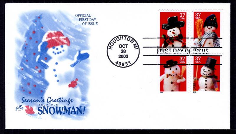 US 3684-3687 Christmas Snowmen Artcraft U/A FDC
