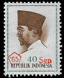 Indonesia #664 Unused - OG LH; 40s on 40r overprint - President Sukarno (1965)