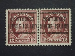 US 12c Claret Brown, Perf 10 SC #512 Pawtucket RI Precanceled Pair,