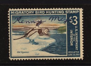 1967 Federal Duck Stamp Sc RW34 used, light signature FVF single stamp (D6