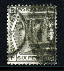 GB QV 1874  6d. Deep Grey Plate 16 PG Watermark Spray   SG 147 (Spec J84) VFU