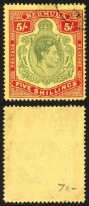 Bermuda SG118b KGVI 5/- Pale Green and Red/yellow Line Perf 14.25 (Ref 60)