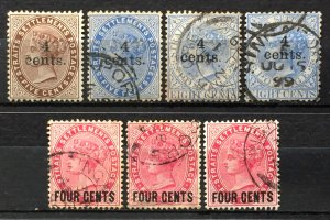 MALAYA Straits Settlements 1898-99 QV 4 cents opt 1V Mint & 6V USED SG#106-109