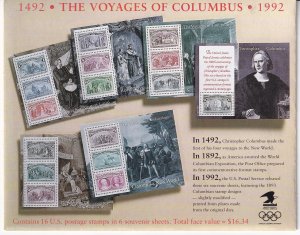 Sc# 2624 / 2629 U.S 1992 Voyages of Columbus souvenir sheet set MNH CV $30.50