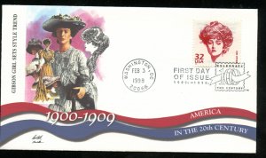 US 3182m Celebrate Century 1900s, Gibson Girl UA Fleetwood cachet FDC