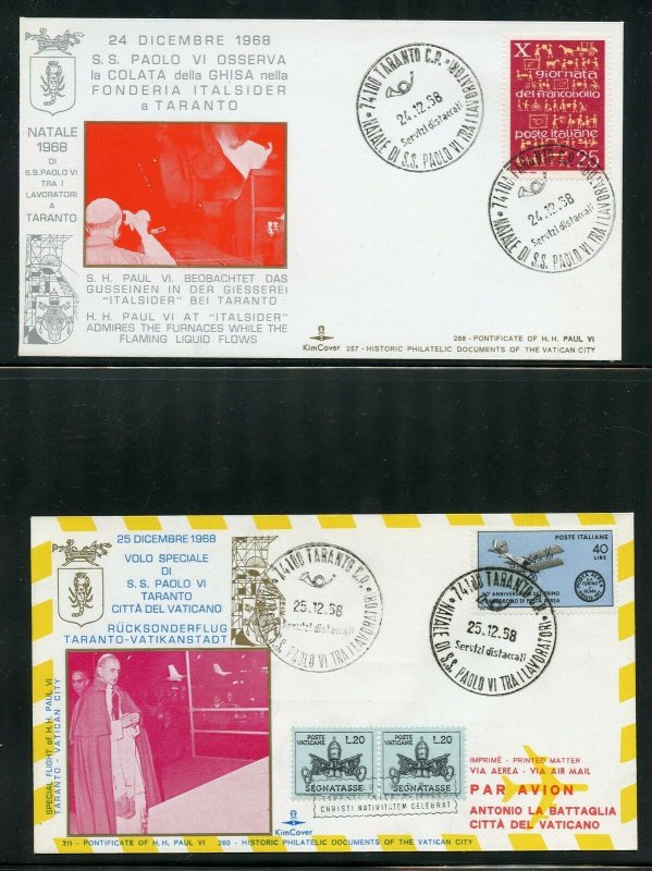 VATICAN CITY DEC 1968 VISIT OF POPE PAUL VI TO TARANTO  8 SPECIAL EVENT COVERS 