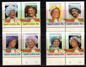 St.Lucia 1985 Sc#782/785 QUEEN MOTHER 85th.BIRTHDAY-FLOWERS 4 PAIRS MNH