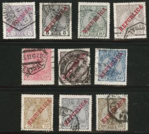 Portugal Scott 170-9 King Manuel Used Overprint stamp 1910