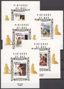 A1222 2014 Guinea-Bissau Erotic Art ! Gold Overprint Cardboard 5Bl Mnh