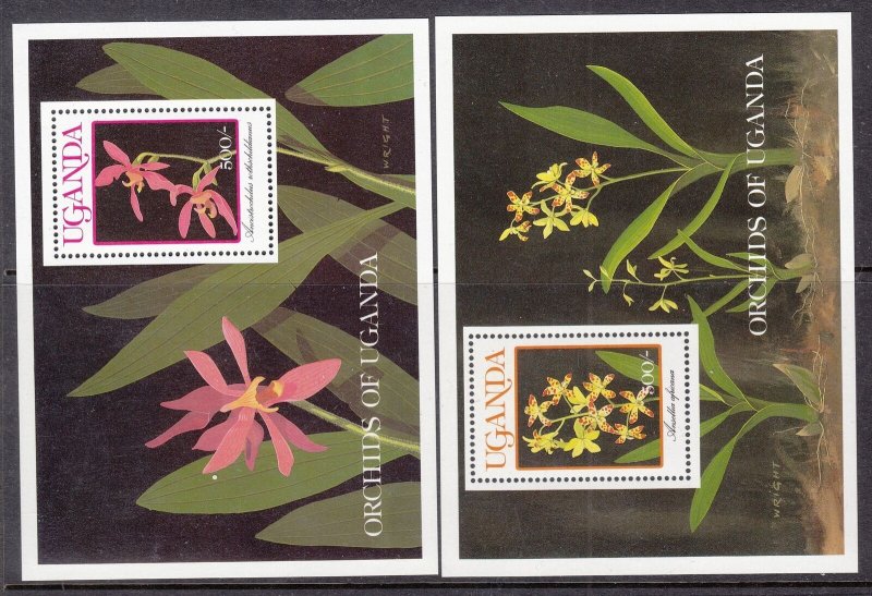 UGANDA Sc 747-56 NH SET+SOUVENIR SHEET of 1989 - FLOWERS - ORCHIDS 