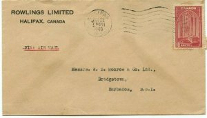 Scarce BARBADOS destination 10c single use airmail 1940 cover Canada