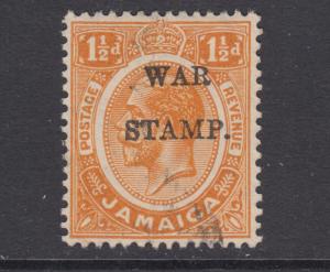 Jamaica Sc MR8 used. 1917 1½p orange KGV, S & T Joined overprint variety