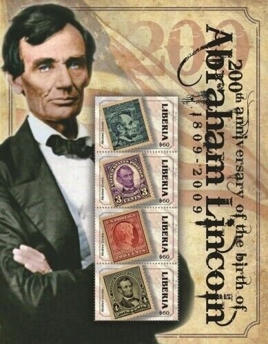 Liberia 2009 - President ABRAHAM LINCOLN - Sheet of 4 Stamps - Scott #2553 - MNH