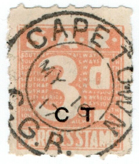 (I.B) South Africa Railways : Parcel Stamp 3d (Cape Town)