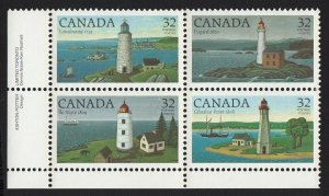 HISTORY = LIGHTHOUSE = Canada 1984 #1035a MNH LL Block of 4