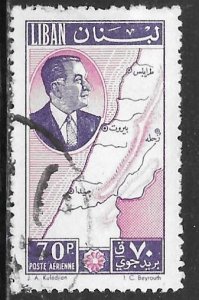 Lebanon C298: 70p President Chehab and Map of Lebanon, used, F-VF