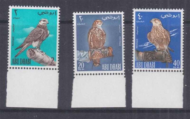 ABU DHABI, 1965 Falconry set of 3, marginal, mnh.