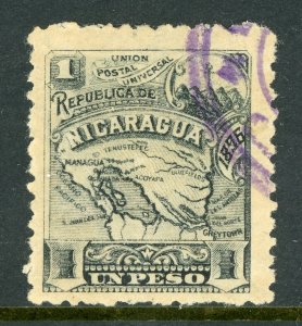 Nicaragua 1895 Seebeck 1 Peso Coat of Arms Scott #87 VFU Z394 ⭐