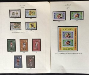 COLLECTION OF ANTIGUA STAMPS FROM 1971-75 IN ALBUM PAGES - ALL MINT NH STAMPS