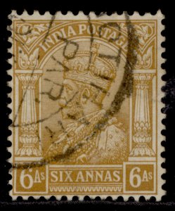 INDIA GV SG239, 6a bistre, FINE USED. 