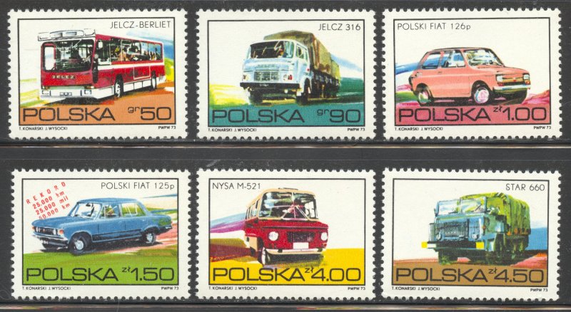 Poland Scott 2011-16 MNHOG - 1973 Polish Automotives Set - SCV $1.95