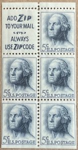 US #1213a MNH Booklet Zip Pane of 5 w/Selvage G Washington SCV $2.00 L42