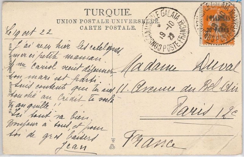 44926 - FRENCH LEVANT - POSTAL HISTORY - POSTCARD Constantinople Galata TURKEY 1922-