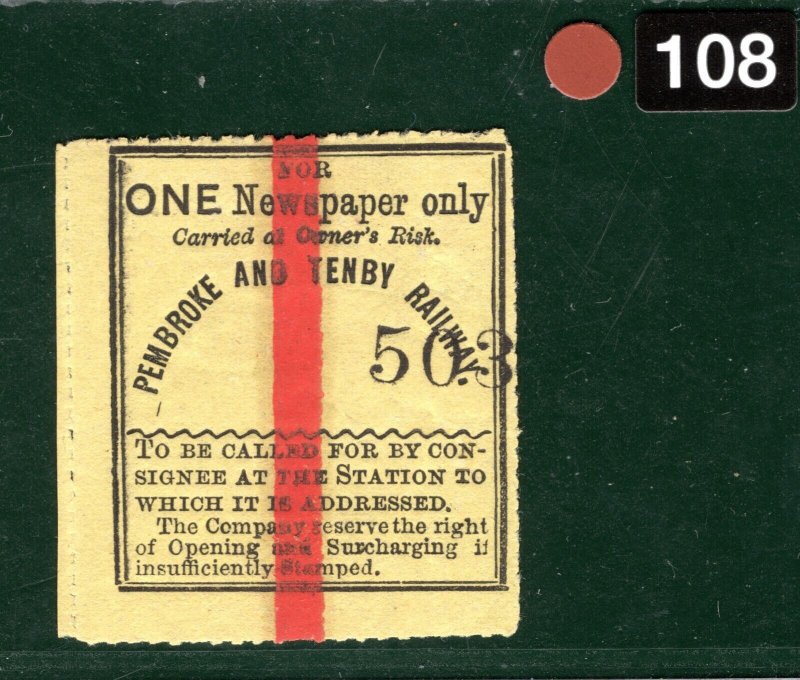 GB Wales P&TR RAILWAY 1 Newspaper Stamp PEMBROKE & TENBY Mint MNG BROWN108