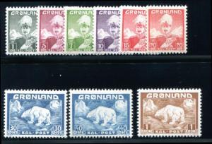Greenland 1-9 Mint, LH, VF, bear