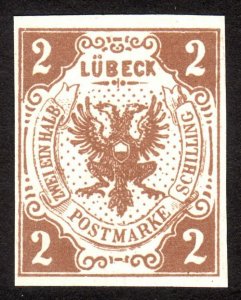 1859, Germany Lubeck 2Sch, MNG, Sc 3, Reprint