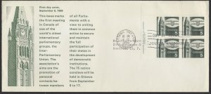 1965 #441 InterParliamentary Union FDC Plate Block Schering Cachet Ottawa