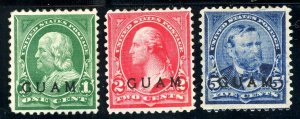 USAstamps Unused FVF US 1899 Possession Guam Overprint Set Scott 1, 2, 5 OG MH 