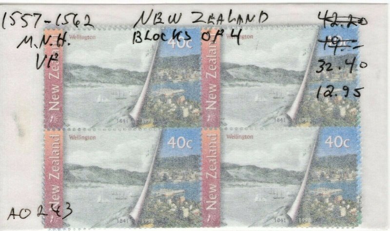 #1557-1562 MNH VF New Zealand Block of 4 CV. $32.40 (JH 8/27) 