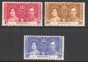 Dominica Scott 94-96 Unused LHOG - 1937 Coronation Issue - SCV $0.85