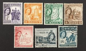 Malta 1956-7 #246-7,49-50,52,54, Various Designs, Used.